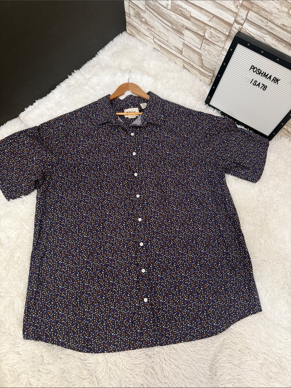 TRUE NATION 2XLT Short-Sleeve Fall Leaves Button-Up Shirt